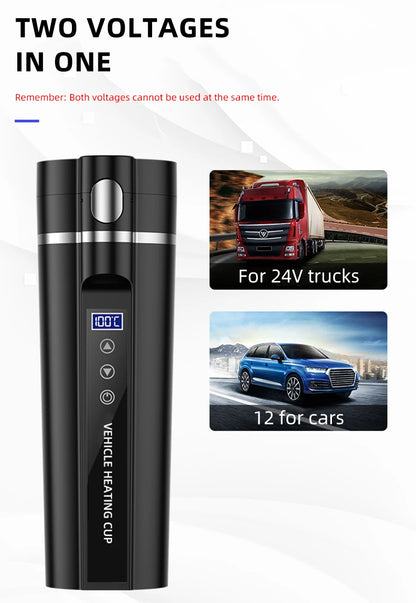 ACCEO 12V/24V Car Heating Cup 450ML Digital Display Vacuum Cup304 Stainless Steel Inner Tank Bottle Electric Thermos Kettle