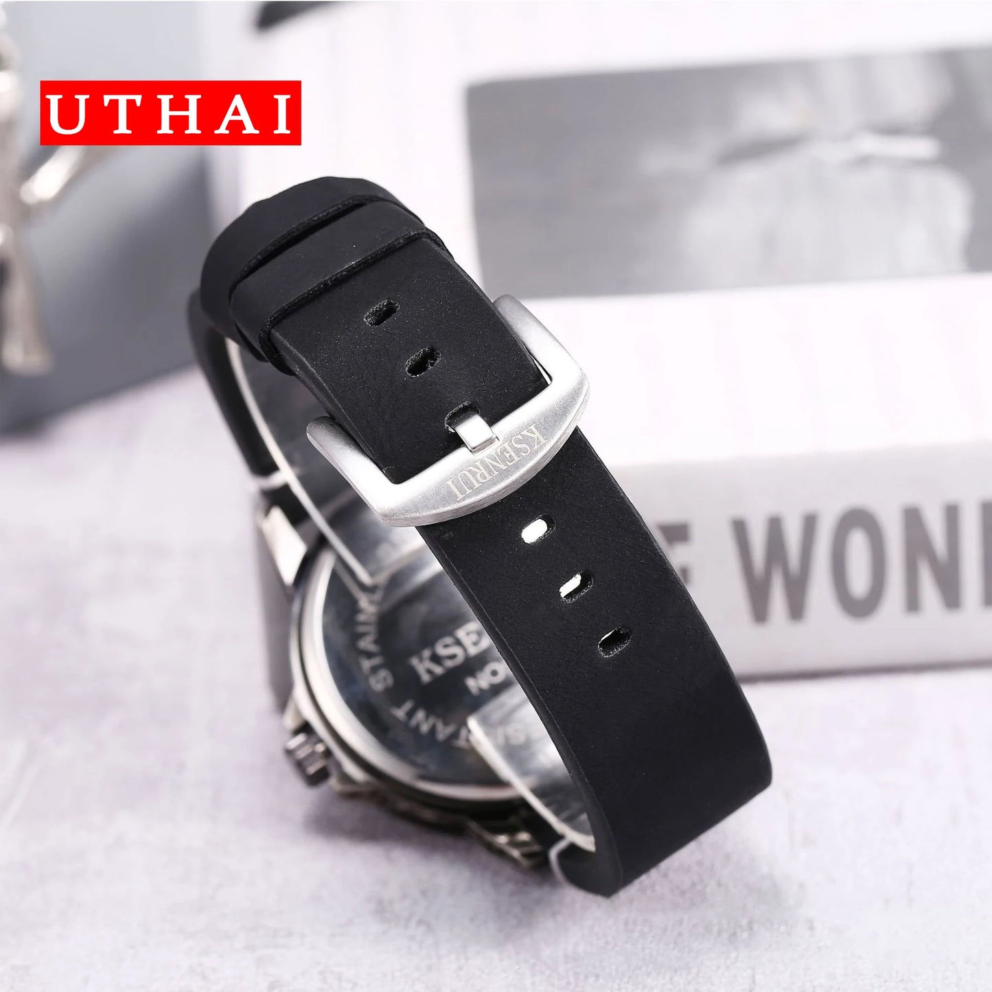 UTHAI CQ301 Trendy and Cool Man watch Skull Leather Strap Quartz Watch Halloween Clock Gift watches for man