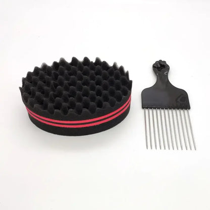 Hair Brush Sponge for Dreads Twists Big Holes Metal Hair Pick Comb Double-sided Breathable Perm Styling Brush for Hair Styling