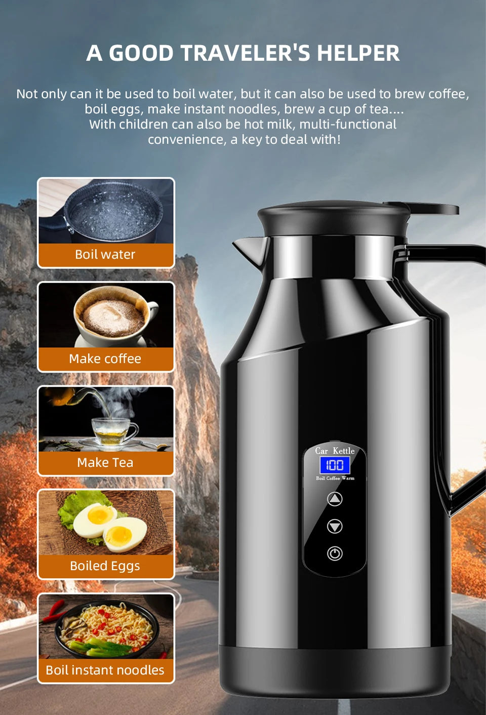 Car Mounted Kettle 12v24v Electric Kettle For Trucks 1500ML Large Capacity Insulated Car Boiling Water Coffee Instant Noodles