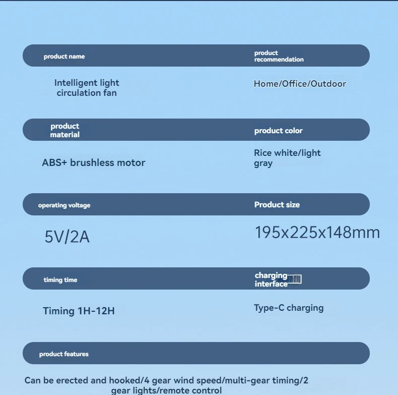 4-speed timed multifunctional circulating fan touch screen remote control bladeless fan, low-noise turbo desktop electric fan