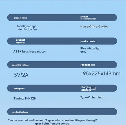 4-speed timed multifunctional circulating fan touch screen remote control bladeless fan, low-noise turbo desktop electric fan