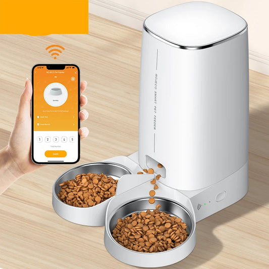 ROJECO Automatic Cat Feeder Pet Smart Cat Food Kibble Dispenser Remote Control WiFi Button Auto Feeder For Cats Dog Accessories