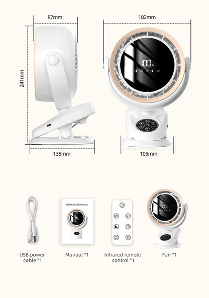 Circulating Clip Fan With Remote Control Mini Desktop Fan 4000 mAh Large Capacity Rechargeable Table Fan With Night Light