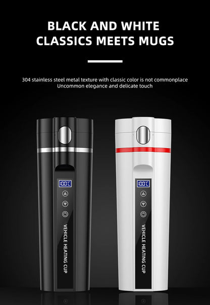 ACCEO 12V/24V Car Heating Cup 450ML Digital Display Vacuum Cup304 Stainless Steel Inner Tank Bottle Electric Thermos Kettle