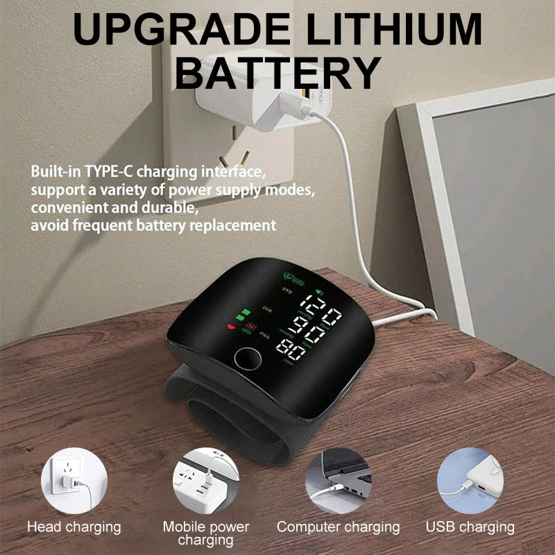 JUSTLANG Rechargeable Blood Pressure Monitor 2 Users Medical Tonometer Wrist Cuff Digital Irregular Pulse Heart Rate Tensiometer
