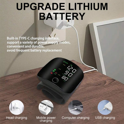 JUSTLANG Rechargeable Blood Pressure Monitor 2 Users Medical Tonometer Wrist Cuff Digital Irregular Pulse Heart Rate Tensiometer