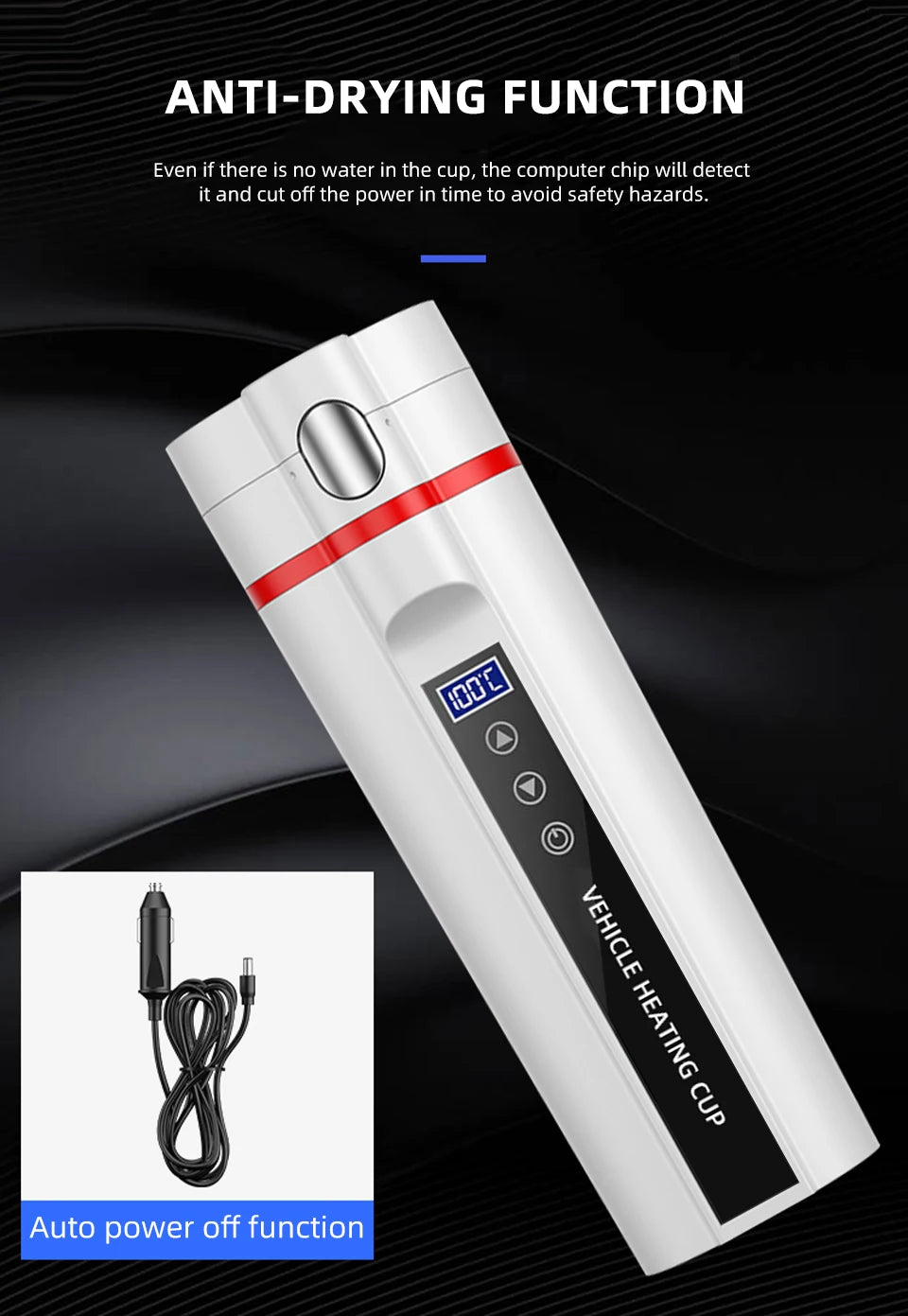 ACCEO 12V/24V Car Heating Cup 450ML Digital Display Vacuum Cup304 Stainless Steel Inner Tank Bottle Electric Thermos Kettle