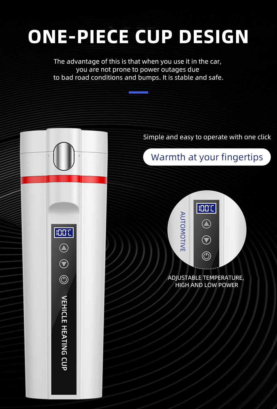 ACCEO 12V/24V Car Heating Cup 450ML Digital Display Vacuum Cup304 Stainless Steel Inner Tank Bottle Electric Thermos Kettle