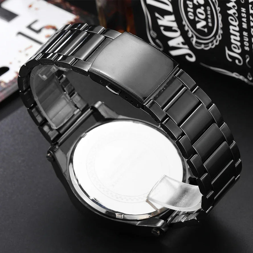 Black Gold Dial Quartz Watch Men 3D Skull Head Pattern Stainless Steel Steampunk Rock Engraved Cool Mexico Man Male Reloj Hombre