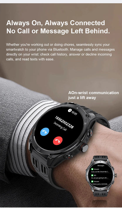 2025 New Military Smart Watch 1000Mah Battery GPS Compass 10ATM Waterproof Tactics Sport Flashlight BT call Smart Watch For Men