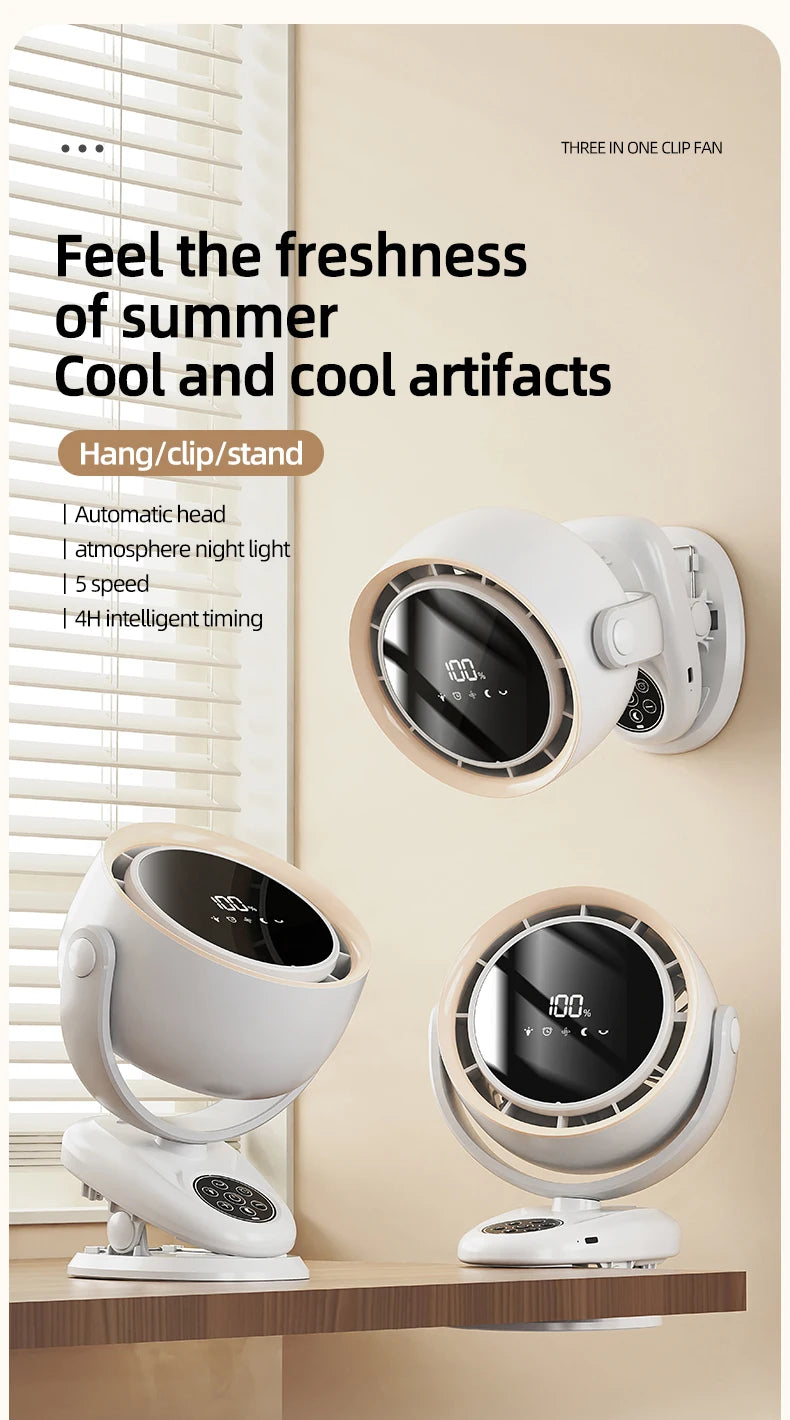 Circulating Clip Fan With Remote Control Mini Desktop Fan 4000 mAh Large Capacity Rechargeable Table Fan With Night Light