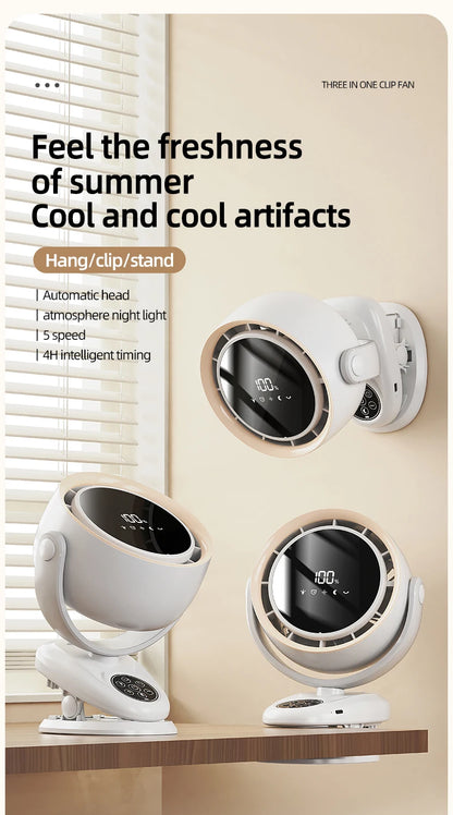 Circulating Clip Fan With Remote Control Mini Desktop Fan 4000 mAh Large Capacity Rechargeable Table Fan With Night Light
