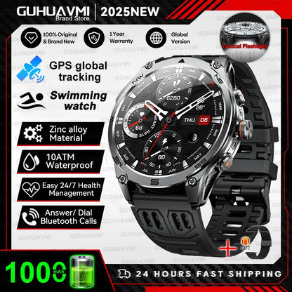2025 New Military Smart Watch 1000Mah Battery GPS Compass 10ATM Waterproof Tactics Sport Flashlight BT call Smart Watch For Men