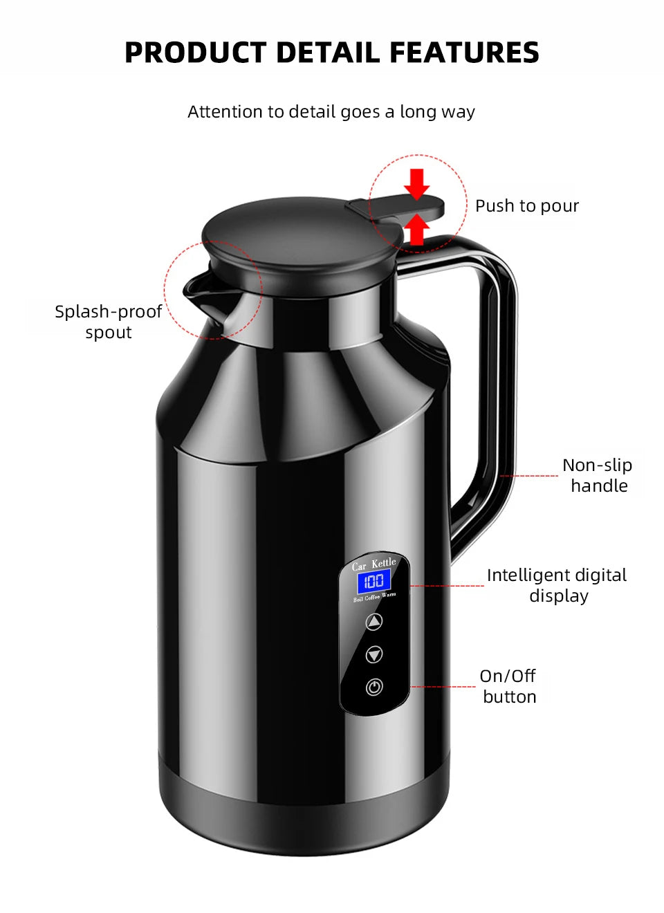Car Mounted Kettle 12v24v Electric Kettle For Trucks 1500ML Large Capacity Insulated Car Boiling Water Coffee Instant Noodles