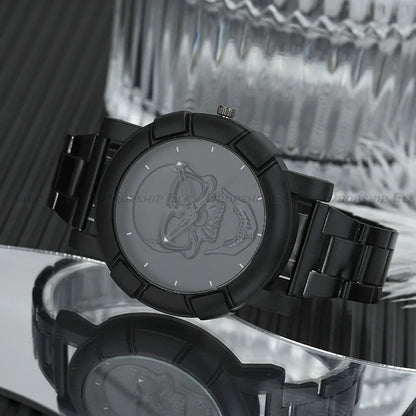 Black Gold Dial Quartz Watch Men 3D Skull Head Pattern Stainless Steel Steampunk Rock Engraved Cool Mexico Man Male Reloj Hombre